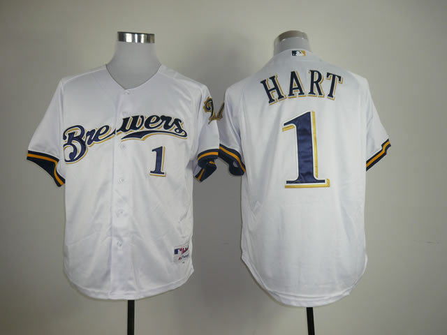 Men Milwaukee Brewers #1 Hart White MLB Jerseys